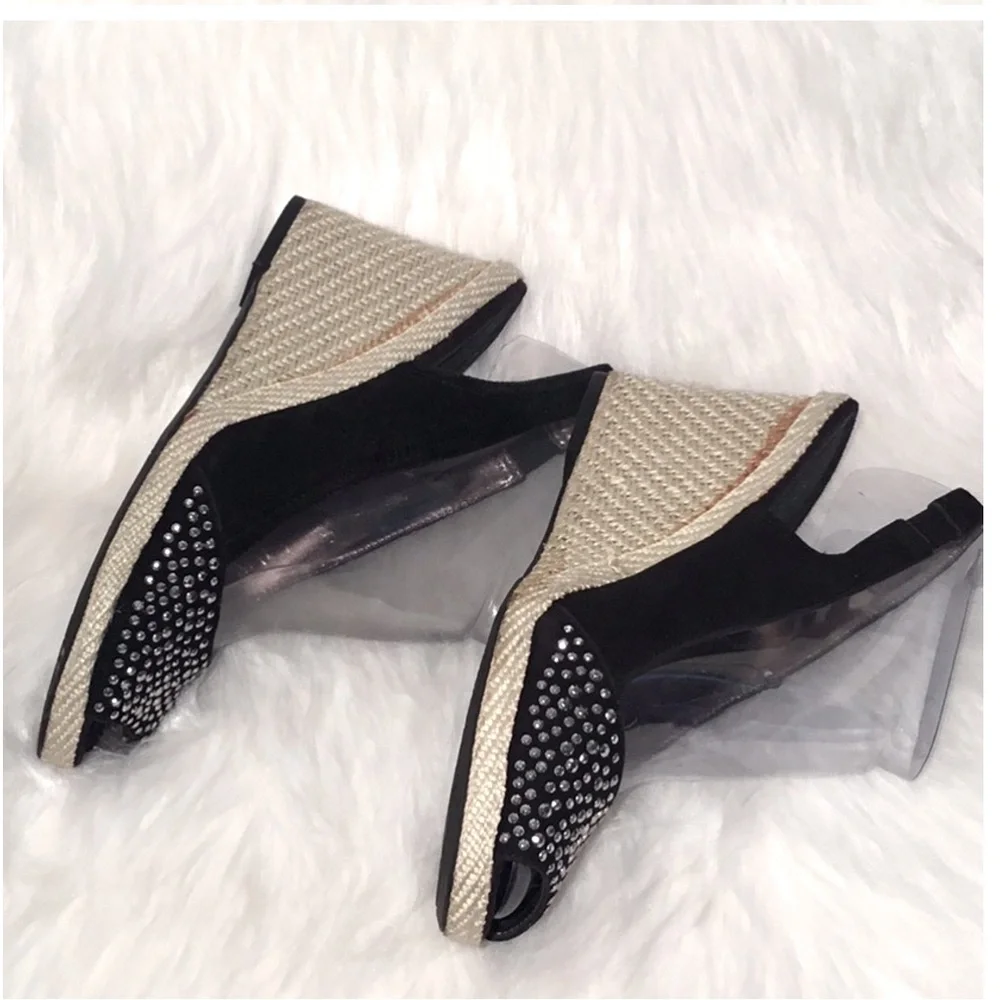 ANNE KLEIN STUD EMBELLISHED SUEDE WEDGE